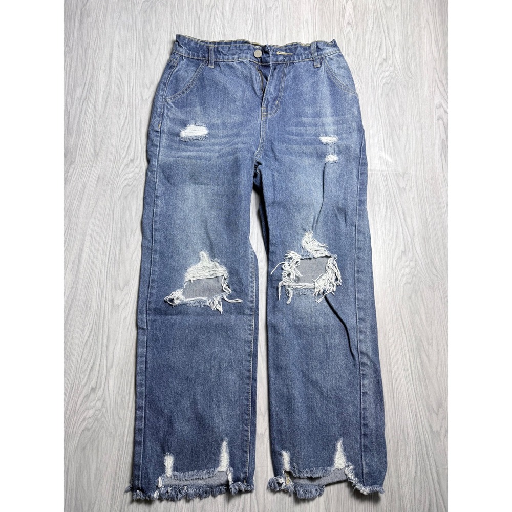 Blue Age Distressed Wide Leg Jeans Medium Wash Frayed Hem JP-1149 H Womens 5